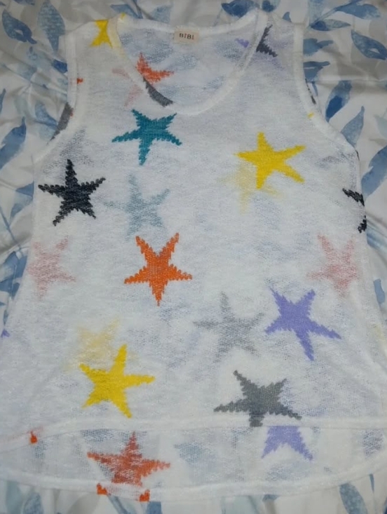 BiBi Tops - Women's White Star Print Tank Top - Multi-Color Stars